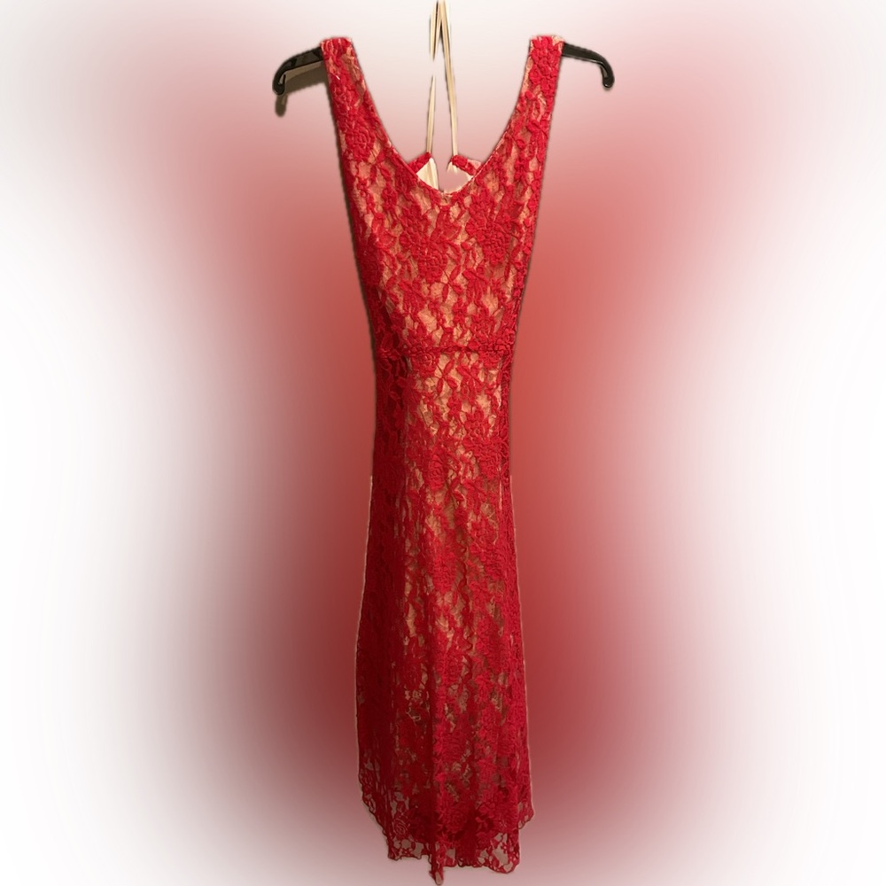 J. Peterman Red Midi Dress with Romantic Lace